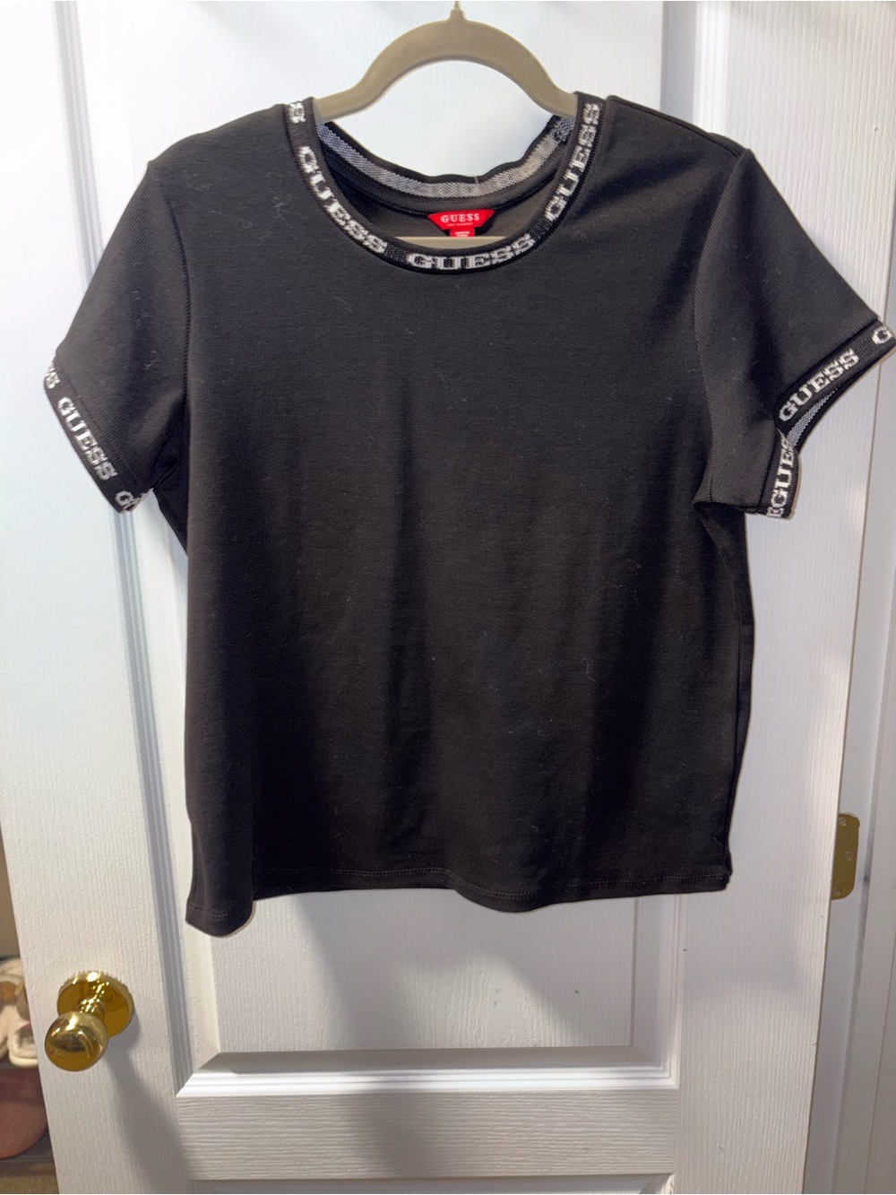 GUESS Black Short Sleeve Logo-Trim Tee